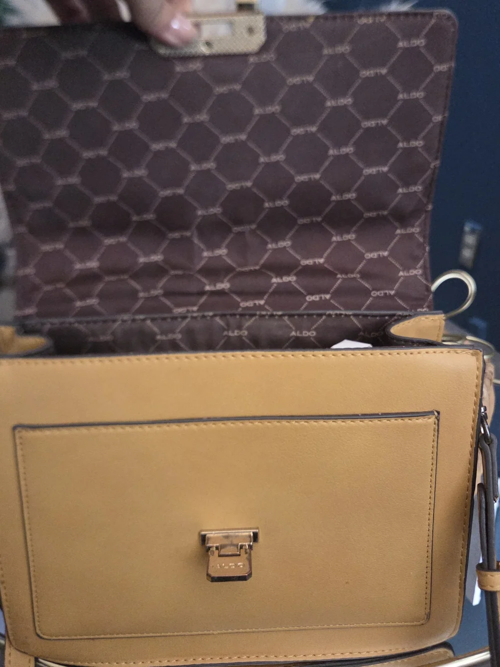 ALDO Mustard Gold Chain Structured Satchel Crossbody Shoulder Bag + Scarf